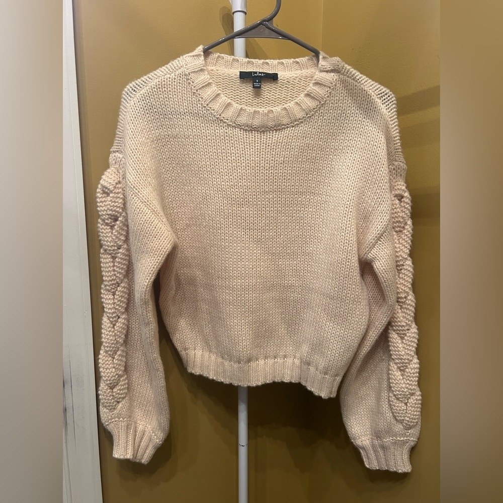 Lulu's Cream Cable Knit Crew Neck Sweater